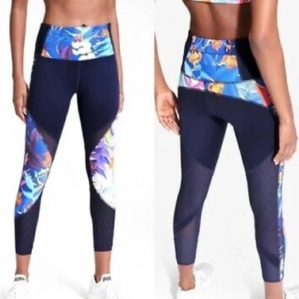 Athleta Tropical Precision High Rise Navy Floral Leggings Size Small